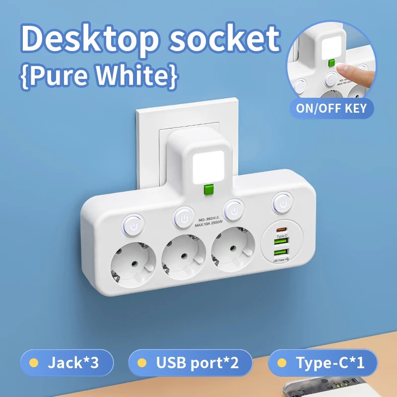 EU Plug Outlet 4 Sockets Electrical Socket No Extension Cord With USB Type-C Ports Two specifications