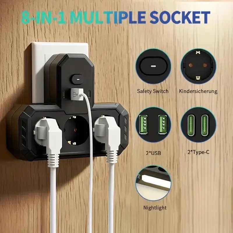 EU Plug Outlet 4 Sockets Electrical Socket No Extension Cord With USB Type-C Ports Two specifications