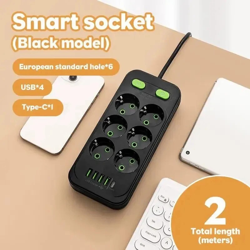 EU Plug Outlet 4 Sockets Electrical Socket No Extension Cord With USB Type-C Ports Two specifications