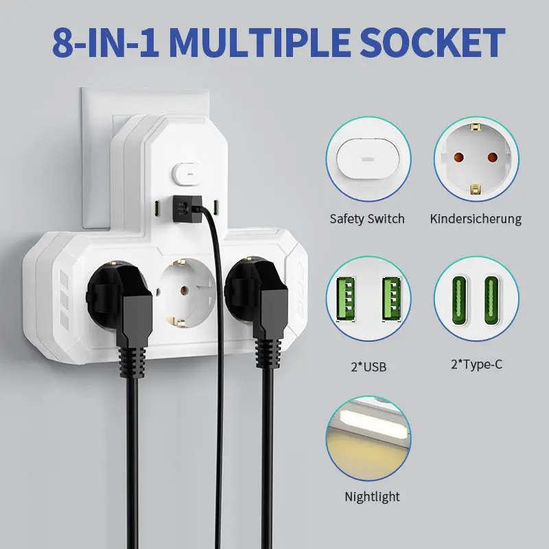EU Plug Outlet 4 Sockets Electrical Socket No Extension Cord With USB Type-C Ports Two specifications