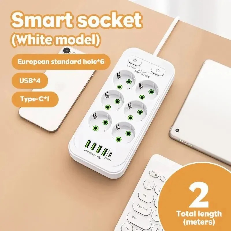 EU Plug Outlet 4 Sockets Electrical Socket No Extension Cord With USB Type-C Ports Two specifications