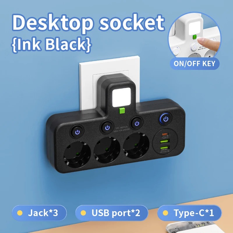 EU Plug Outlet 4 Sockets Electrical Socket No Extension Cord With USB Type-C Ports Two specifications